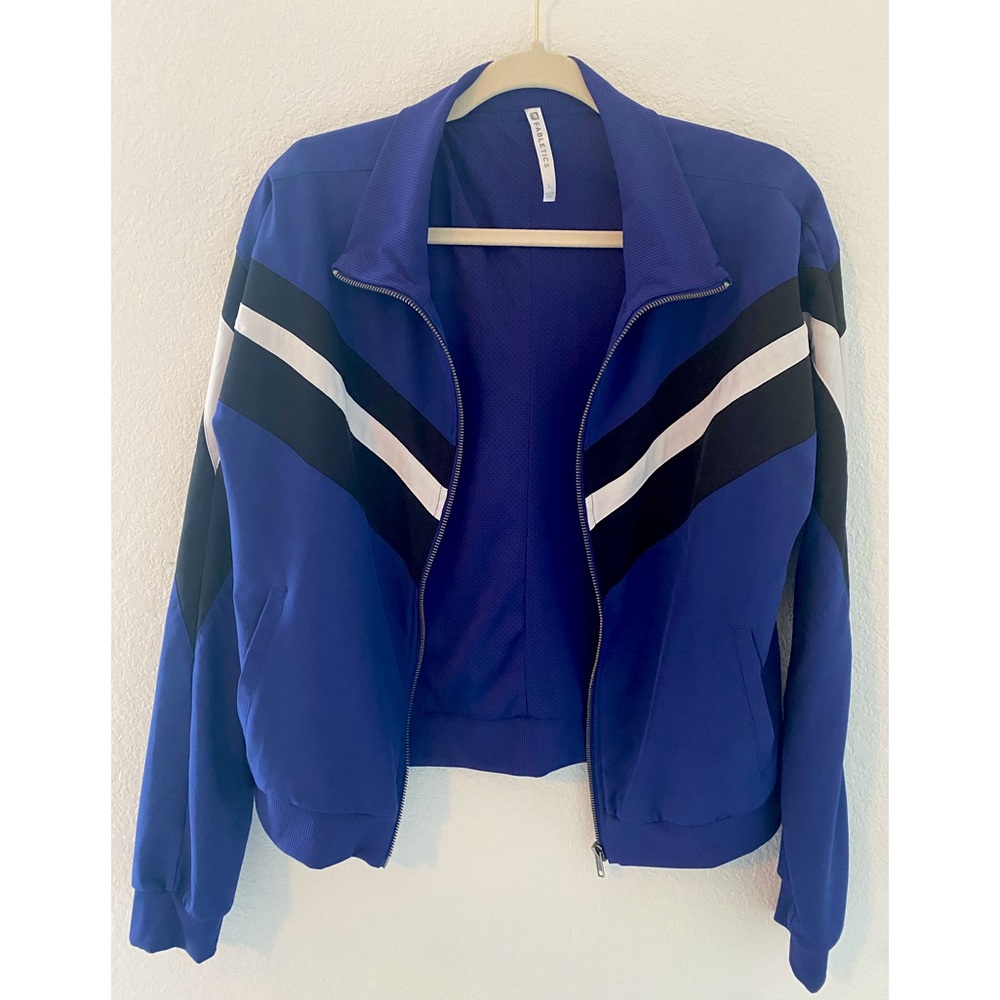 Fablectics Women Full Zip Blue Track Jacket with chevron stripe design. …